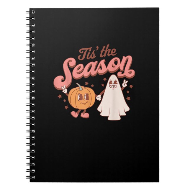 Caderno Espiral Tis The Season Pumpkin Boo 60s 70s Halloween Costu (Frente)