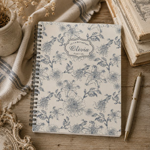 Caderno Espiral Toalete Botânico de Pássaros Personalizado Francês