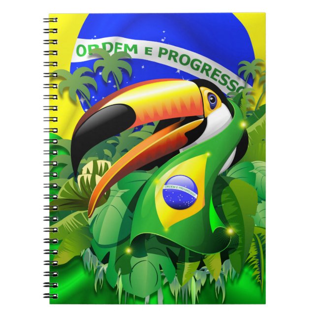 Caderno Espiral Toco Toucan com bandeira do Brasil (Frente)