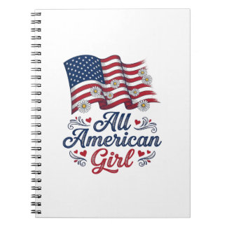 Caderno Espiral Toda a garota americana camisa patriótica daisy ba