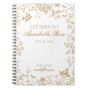Caderno Espiral Toile De Jouy Dourada Letras Florais para a Menina