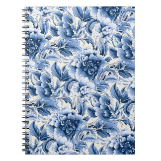 Caderno Espiral Toile francesa & toile de Jouy. Azul.
