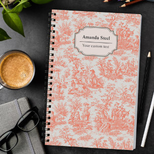 Caderno Espiral Tóile laranja de jouy, elegante