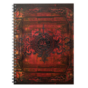 Caderno Espiral Tome Antigo Couro Vermelho do Renascimento Vermelh