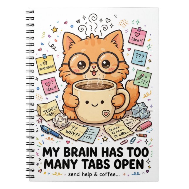 Caderno Espiral Too Many Tabs - Funny Cat Notebook (Frente)