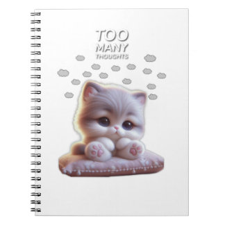 Caderno Espiral Too Many Thoughts Cat Notebook – Cute Overthinking