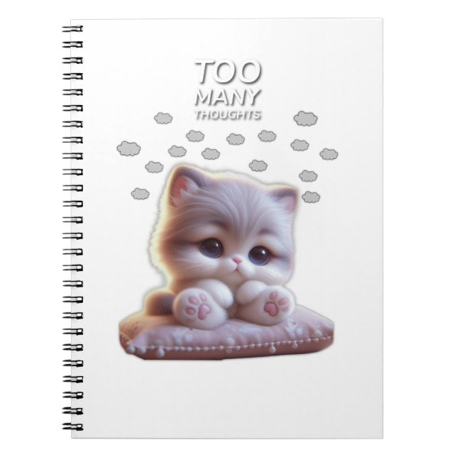 Caderno Espiral Too Many Thoughts Cat Notebook – Cute Overthinking (Frente)