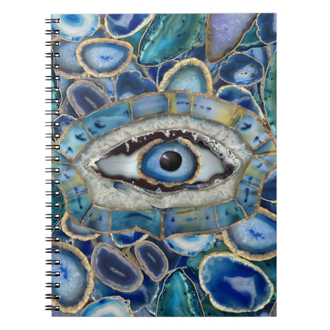 Caderno Espiral Tornos azuis e cristalinos de mau Olho Azul (Frente)