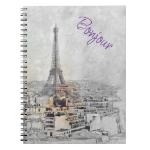 Caderno Espiral Torre Bonjour Eiffel. Paris, França