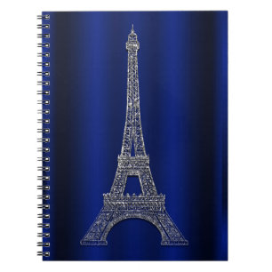 Caderno Espiral Torre Eiffel Azul Royal e Prata Paris Glam Moderno