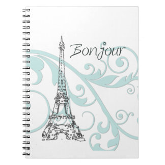 Caderno Espiral Torre Eiffel com redemoinhos verdes