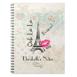 Caderno Espiral Torre Eiffel de La Paris em Padrão Vintage