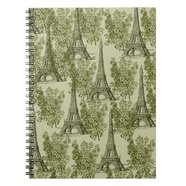Caderno Espiral Torre Eiffel de Paris Verde Floral (Frente)