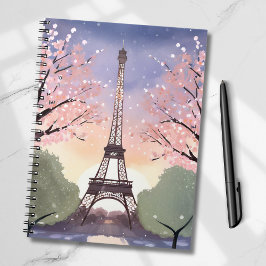 Caderno Espiral Torre Eiffel em Bloom | Paris França Watercolor