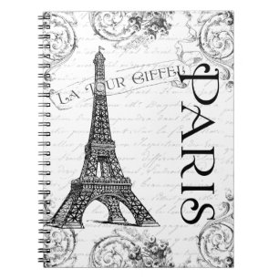 Caderno Espiral Torre Eiffel em preto e branco