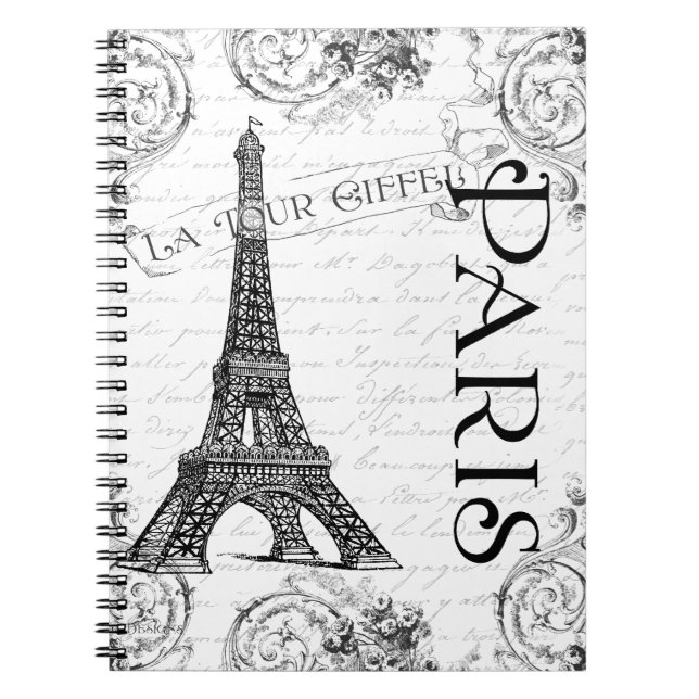 Caderno Espiral Torre Eiffel em preto e branco (Frente)