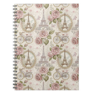 Caderno Espiral Torre Eiffel Francesa Romântica & Design Floral de