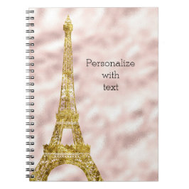 Caderno Espiral Torre Eiffel Glamour Dourado Rosa Cor-de-Rosa
