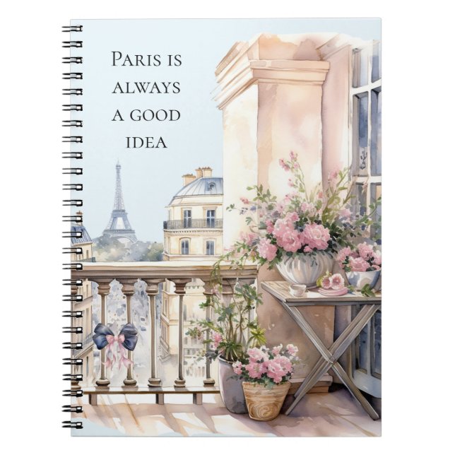 Caderno Espiral Torre Eiffel Paris Floral (Frente)