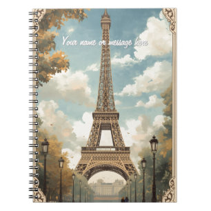 Caderno Espiral Torre Eiffel Paris Viagem Arte Retro Vintage Nome