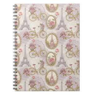 Caderno Espiral Torre Eiffel Romântica de Paris e Design Floral de