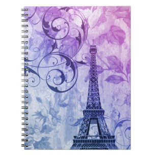Caderno Espiral torre Eiffel roxa chique feminino bonito de Paris