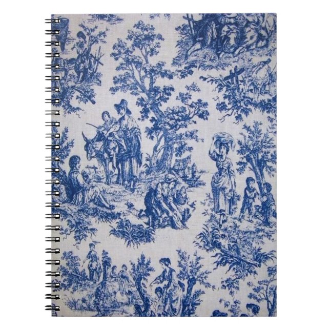 Caderno Espiral Torre francesa de jouy azul e branco elegante (Frente)