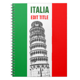 Caderno Espiral Torre personalizada de Pisa e da bandeira italiana