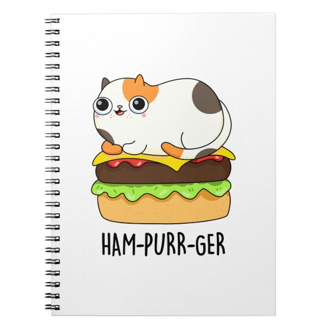 Caderno Espiral Torta de Gato Divertida Hambúrguer Pun (Frente)