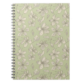 Caderno Espiral Tosse Blossoms em Olive Green - padrão sem costura