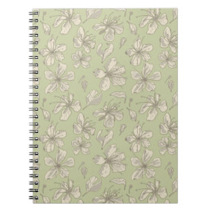 Caderno Espiral Tosse Blossoms em Olive Green - padrão sem costura