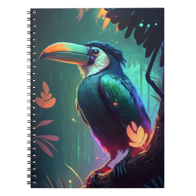 Caderno Espiral Toucan Bird Retrato Pintando Árvore Selvagem (Frente)