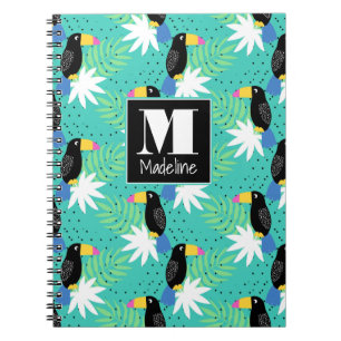 Caderno Espiral Toucans no monograma da cerceta