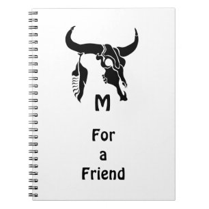 Caderno Espiral Touro de Longhorn Tribal com pena preta