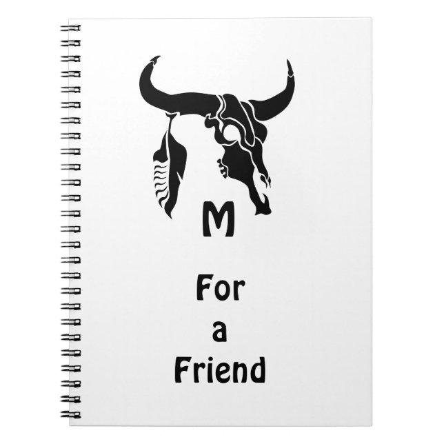 Caderno Espiral Touro Longhorn Tribal com pena preta (Frente)