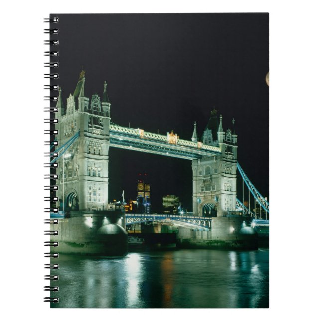 Caderno Espiral Tower Bridge à Noite, Londres, Inglaterra (Frente)