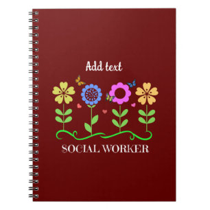 Caderno Espiral Trabalhador social, flores gráficas, MODELO,