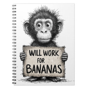 Caderno Espiral Trabalhará por Bananas - Esboço Humorístico de Mac