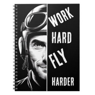 Caderno Espiral TRABALHE duro, Voar Mais Rápido, Piloto,Cômico