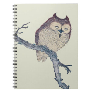 Caderno Espiral Trabalho de arte da Noite de Coruja Dormindo Japon