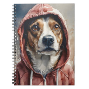 Caderno Espiral Trabalho de arte de Aquarela Marrom e Cão Branco e