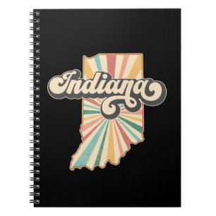 Caderno Espiral Trabalho de arte do Mapa de Indiana Retroativo   V