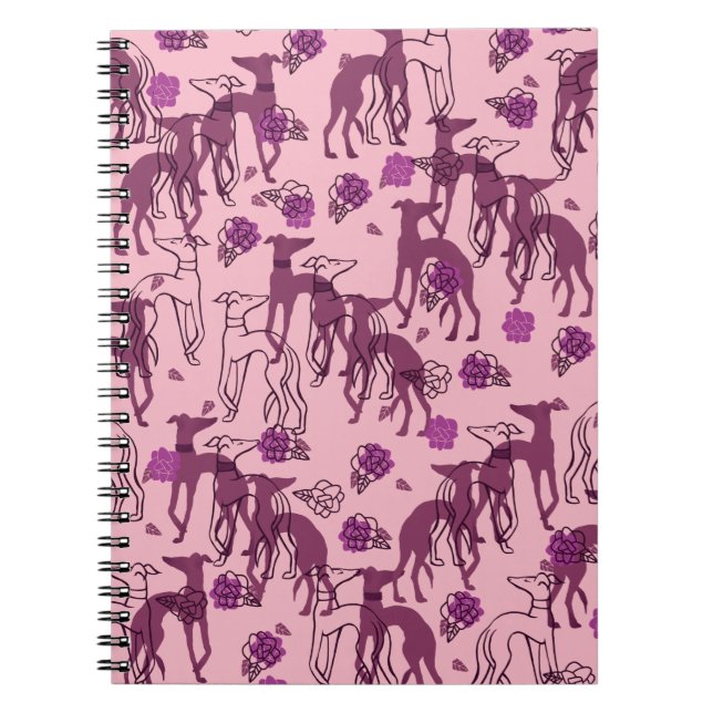 Caderno Espiral Trabalho de arte Greyhound Rosas (Frente)