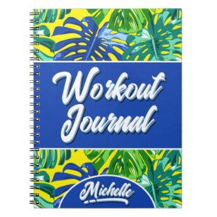 Caderno Espiral Trabalho de Folha Amarela Tropical Azul