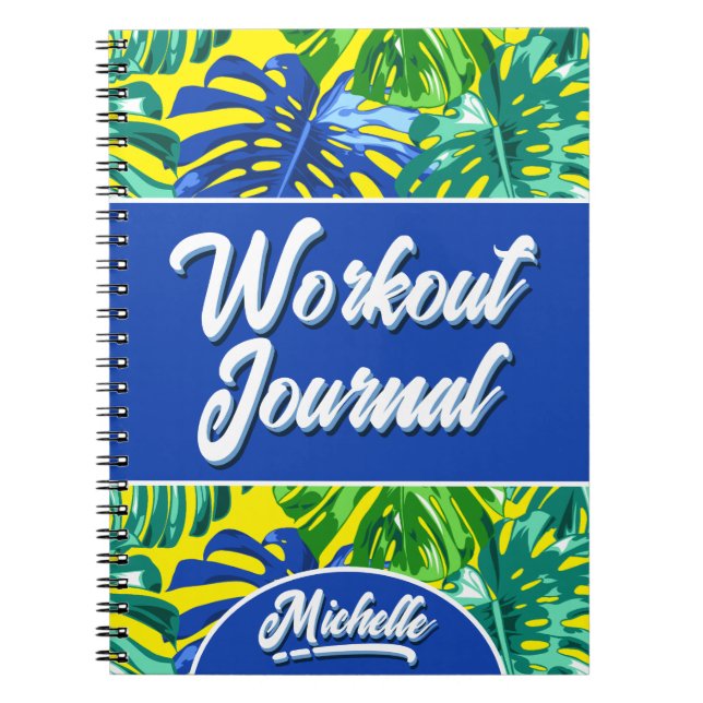 Caderno Espiral Trabalho de Folha Amarela Tropical Azul (Frente)