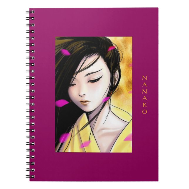 Caderno Espiral Trabalhos de arte bonitos da mulher do Anime (Frente)