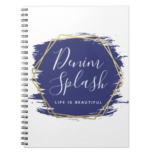 Caderno Espiral Traço de Pintura Azul e Chic Geométrico Dourado 