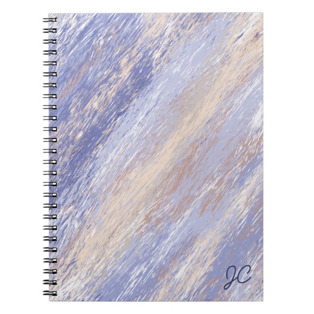Caderno Espiral Traços de Tinta Abstrato Azul e bege Mensal (Frente)