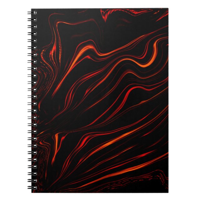 Caderno Espiral Traços vermelhos ondulados em fundo negro (Frente)