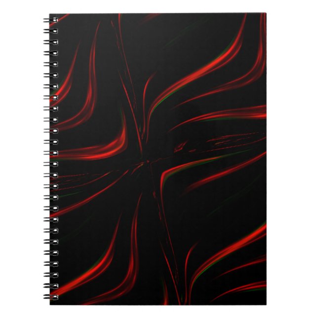 Caderno Espiral Traços vermelhos ondulados sobre fundo preto (Frente)